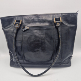 Luxe zwart leren laptoptas.