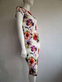 Vintage chic jurk. Maat 16, Crème/bloemenprint.