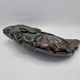 Pauric Sweeney clutch. Olijfgroen/bruinlakleer.