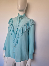 Boutique Moschino ruffle blouse. Maat 36, Aqua.