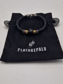 Platadepalo armband. Zwart leer met edelsteen.