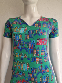 Lien & Giel set (rok en top). Maat L. Groen/huisjesprint.