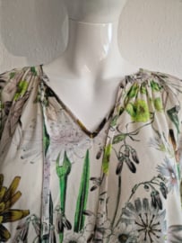 Geisha blouse top. Maat M, Crème/print.