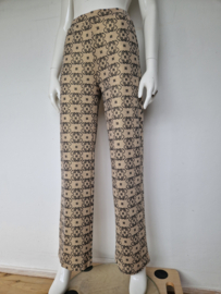 ALIX pantalon. Mt. S. Goudkleurig/print.