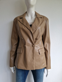 Via Fillungo double breasted blazer. Maat 42, Karamel/imitatieleer.