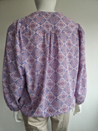 Norah blouse top. Maat 44. Roze/blauw/print.