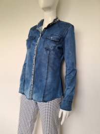 Sixte denim blouse. Mt.  40. Blauw/parels.