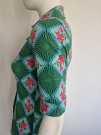 Tante Betsy blouse. Maat S. Turquoise/groen/roze