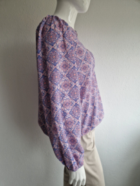 Norah blouse top. Maat 44. Roze/blauw/print.