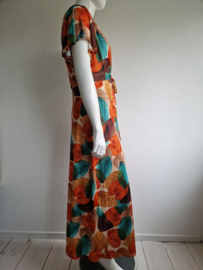 Vintage Chic maxi dress Freya. Maat 16, Oranje/bladprint.
