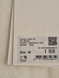 Vanilia Round Neck Rib Top. Maat 40, Off white.
