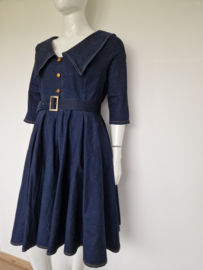 Rock-a-Booty Retro Denim Swing Dress. Maat 42, Blauw