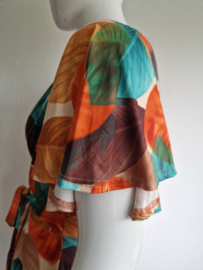 Vintage Chic maxi dress Freya. Maat 16, Oranje/bladprint.