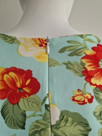 Vintage Chic jurk. Maat 18, Turquoise/bloemenprint.