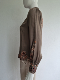 Summum blouse top. Maat 34,Olijfgroen/print.