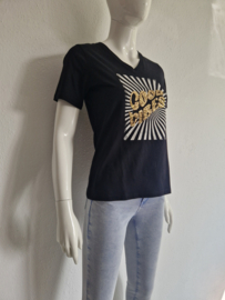 Summum T-shirt met V-hals. Maat XS. Zwart/wit/goud.