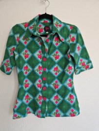 Tante Betsy blouse. Maat S. Turquoise/groen/roze