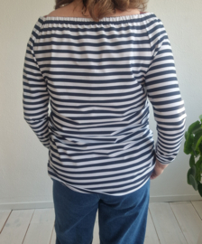 Studio Anneloes off shoulder top. Maat XXL. Navy/wit gestreept.