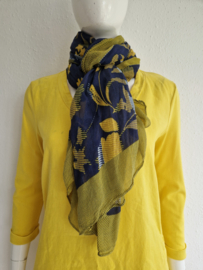 Sandwich shawl. Blauw/geel.