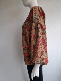 Geisha blouse. Maat 40, Rood/bruin/print.