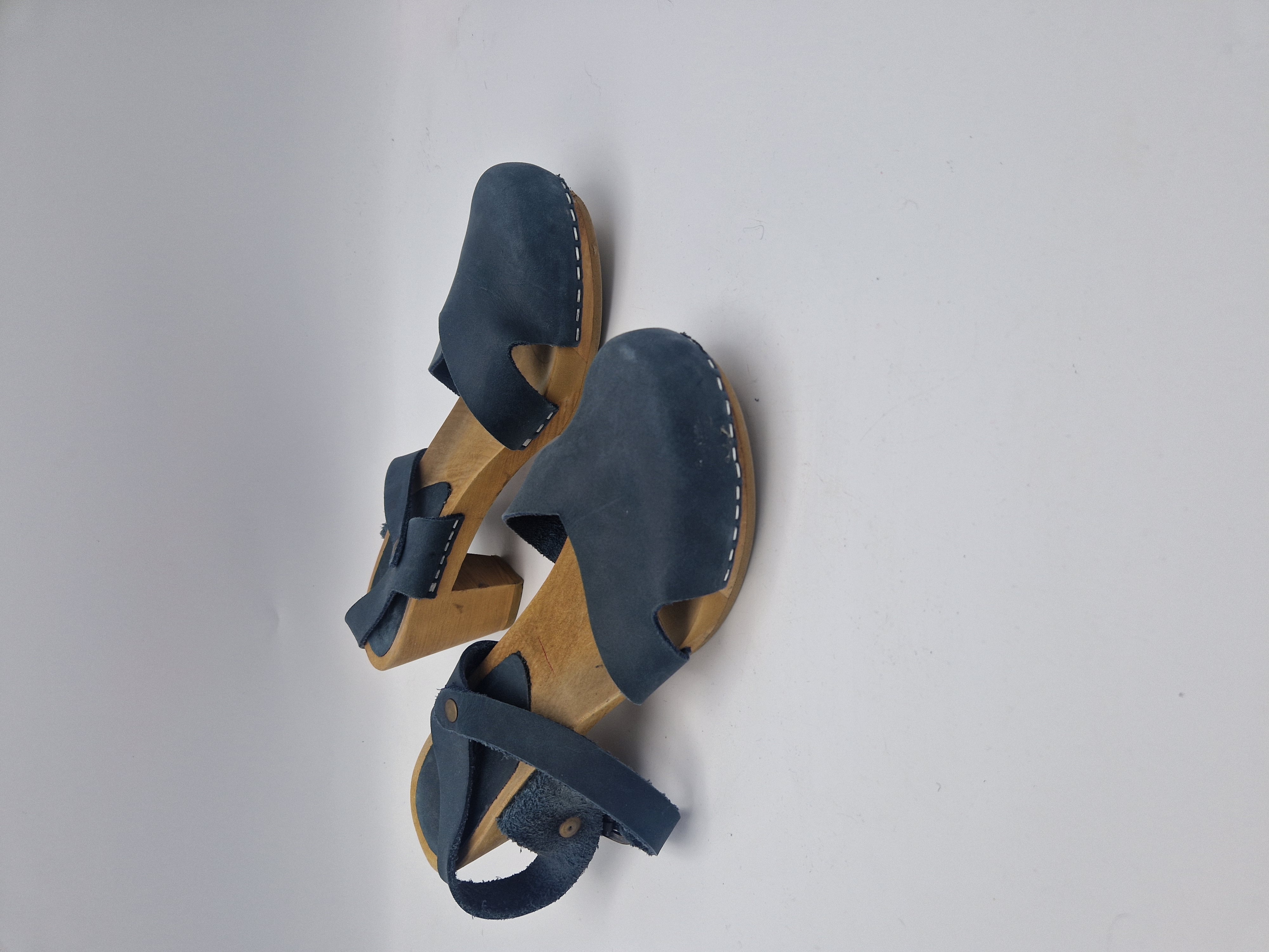 Sanita klompjes Matrix. Maat 38, Blauw/grijs/leer.