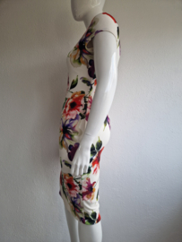 Vintage chic jurk. Maat 16, Crème/bloemenprint.