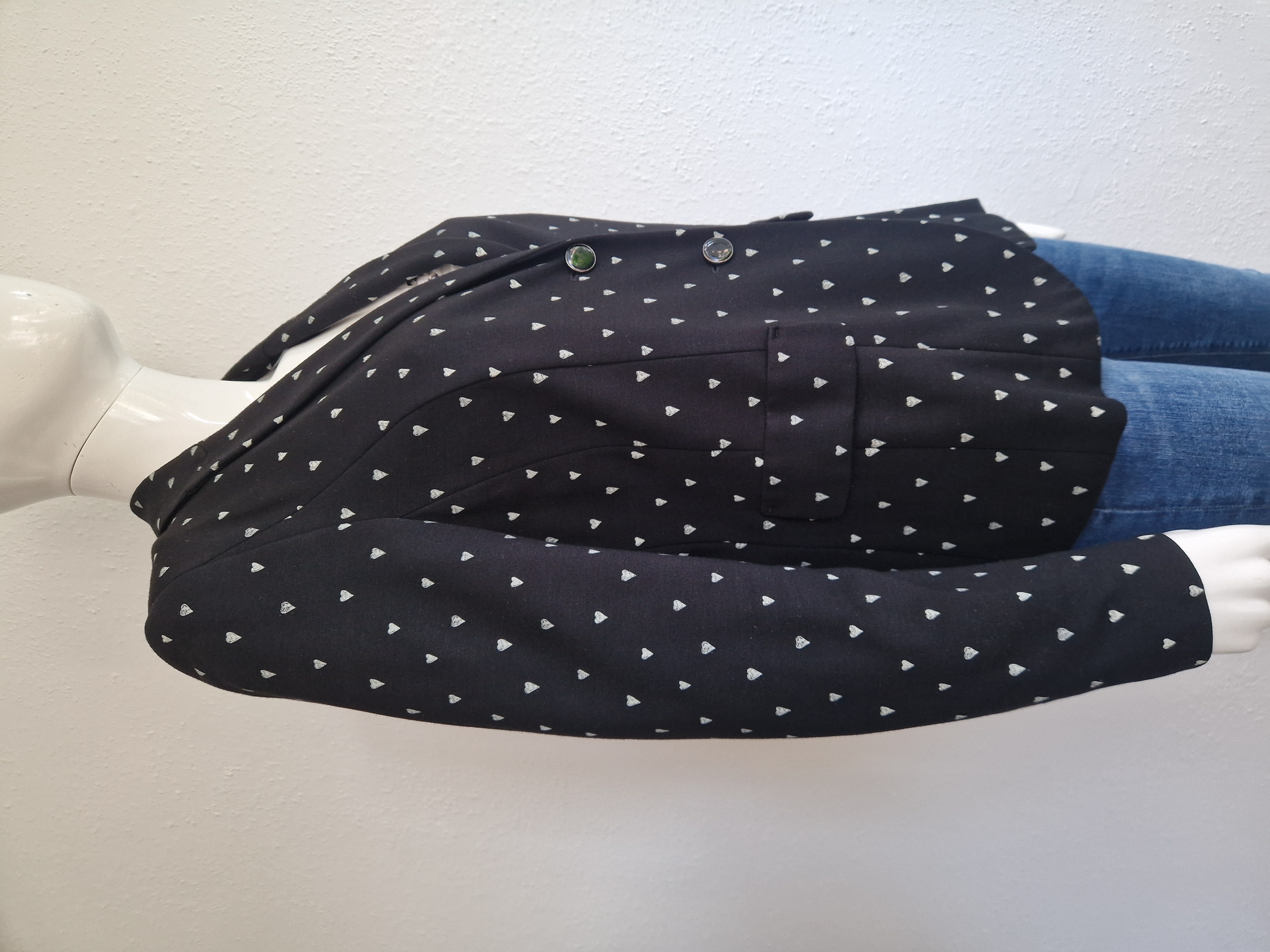 Marc Cain blazer. Maat 6, Zwart/hartjesprint.