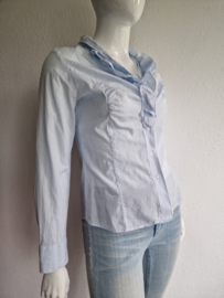 Purdey blouse met roezels. Maat 38, Lichtblauw.