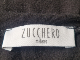 Zucchero top. Maat 38, Zwart/zilveren ringetjes.