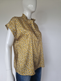 Damsel in a dress blouse top. Maat 42/44, Mosterdgeel/ print.