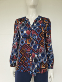 Blouse met all over print. Mt. S. Blauw/wijnrood