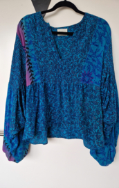 Sissel Edelbo blouse. Maat S. Blauw/print/zijde.