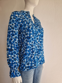 Fabienne Chapot blouse. Maat 38, Wit/blauw/blemenprint.