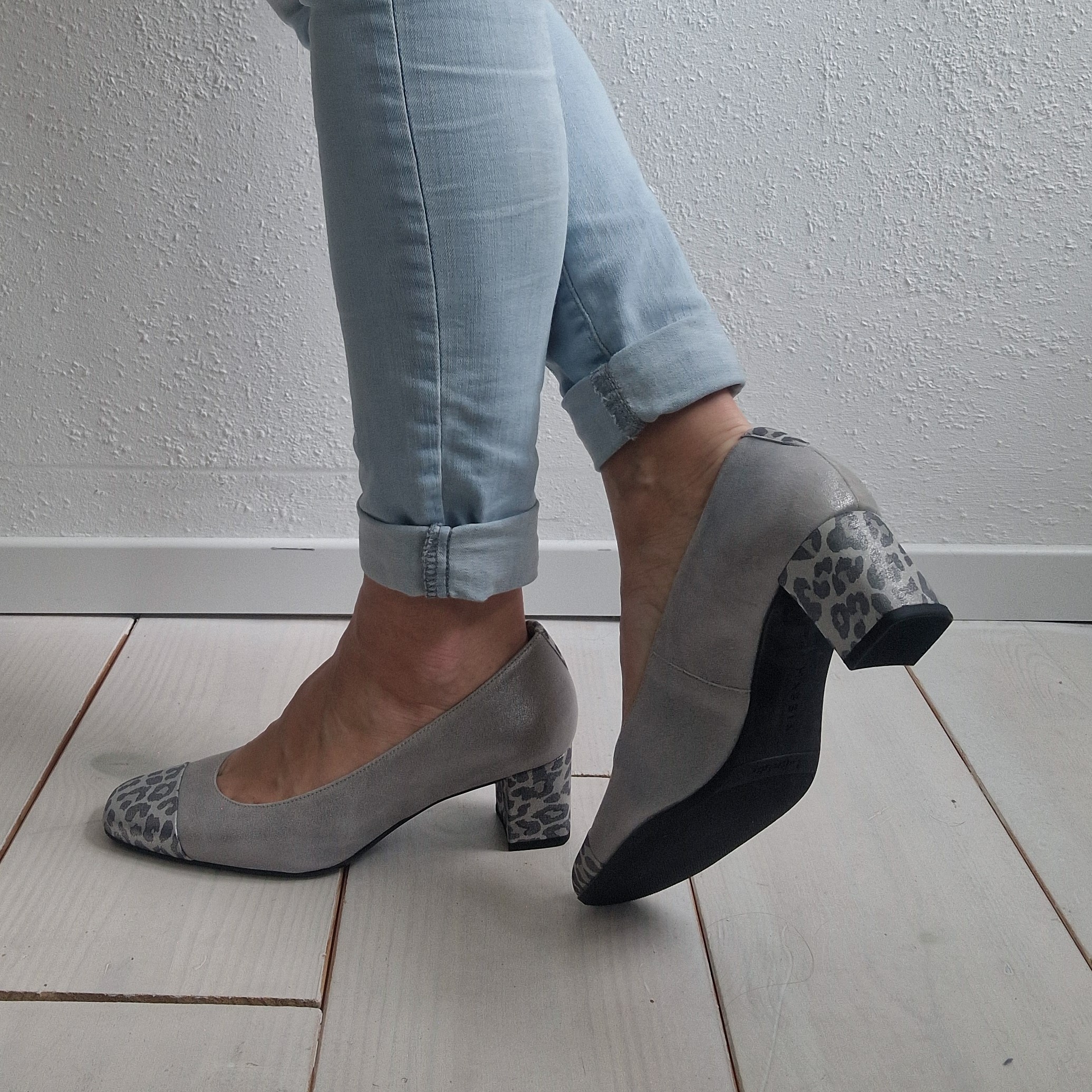 Hassia pumps Malaga. Maat 6,5, Zilver/ dierenprint/leer.