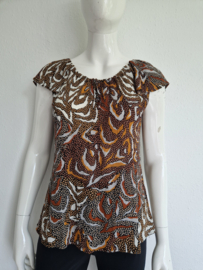 Summum Woman top. Maat 34. Bruin/oranje/print.
