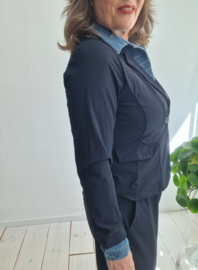 Studio Anneloes hybride blazer met denim inzet. Maat M. Blauw.