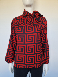 Musthaves by Elja blouse top. Mt. 38, Rood/zwart/print.