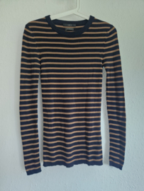 SET trui. Maat 36, Donkerblauw/camel/merino wol.