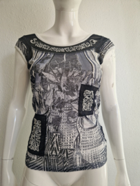 Save the Queen gaastop. Maat 36.  Grijstinten/print.