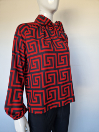 Musthaves by Elja blouse top. Mt. 38, Rood/zwart/print.