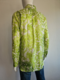 Caliban blouse. Maat 42, Crème/groentinten/zijde.