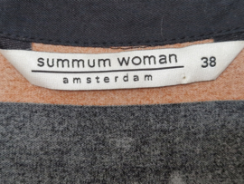 Summum Woman blouse top. Mt. 38. Bruin/zwart gestreept.