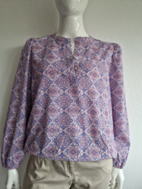 Norah blouse top. Maat 44. Roze/blauw/print.