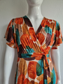 Vintage Chic maxi dress Freya. Maat 16, Oranje/bladprint.