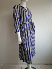 Norah midi jurk. Maat 46, Blauw/wit/print.