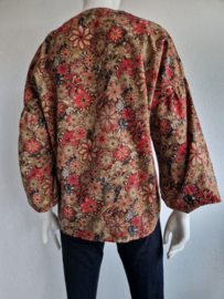 Geisha blouse. Maat 40, Rood/bruin/print.