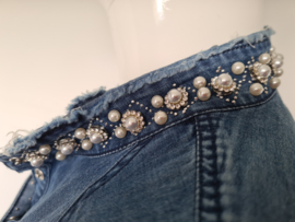 Sixte denim blouse. Mt.  40. Blauw/parels.