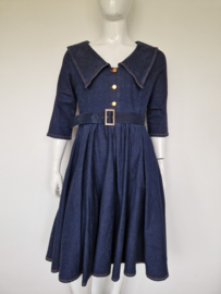 Rock-a-Booty Retro Denim Swing Dress. Maat 42, Blauw