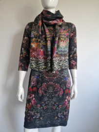 Marc Cain set (jurk met shawl). Maat 6, Bloemenprint/zuiver scheerwol