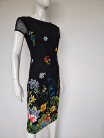 Vintage Chic jurk. Mt. 36/38, Zwart/bloemenprint.